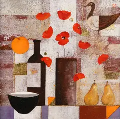 David Gordon Hughes, Poppies and Bird, Oil on Board