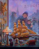 Gerry Glynn, Window Shoppers, Oil on Canvas