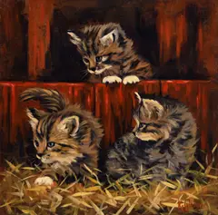 Keith Glasgow, Three Kittens, Oil on Board