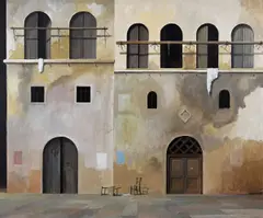 Charles Oakley, Empty Street in Masolino, Oil on Canvas