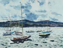 Henry Healy, Moored Boats, Oil on Board