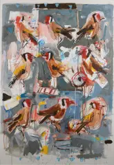 Noel Murphy, Birds of a Feather Flock Together, Mixed Media on Paper