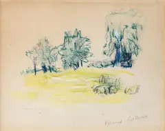 Patrick Collins, Cows in a Field, Crayon and Pencil on Paper