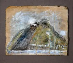 Patrick Collins, Mountain with Village Below, Mixed Media on Canvas