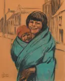 William Conor, The Turquoise Shawl, Crayon on Paper