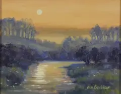 Alan Bradshaw, Moonlit Night, Oil on Board