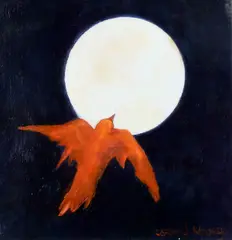 Carmel Mooney, Volanic Series: Bird and Moon, Oil on Board