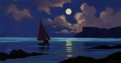 Donal McNaughton, Sailing at Dusk, Oil on Board