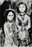 James MacIntyre, Two Little Girls, Pen and Ink. This is a study for 'Tinker Girls' in Ulster Museum Collection.