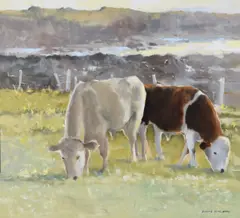 Dennis Orme Shaw, Coastal Cows, Oil on Canvas