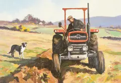 Donal McNaughton, Red Tractor, Oil on Board