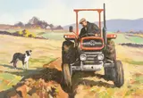 Donal McNaughton, Red Tractor, Oil on Board