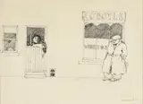 Hector McDonnell, Markey Outside O'Boyles Pub, Pen and Ink Drawing