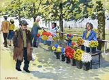 Jim McDonald, Flower Sellers at City Hall, Watercolour on Paper