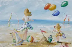 Lorna Millar, Seaside Balloons, Oil on Board