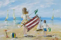 Lorna Millar, The Striped Deck Chair, Oil on Board