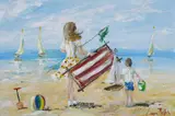 Lorna Millar, The Striped Deck Chair, Oil on Board