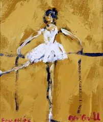 Marie Carroll, Dancer in White, Oil on Board