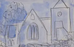Markey Robinson, Church Yard, Pen, Ink and Watercolour