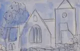 Markey Robinson, Church Yard, Pen, Ink and Watercolour
