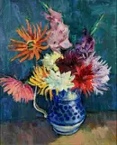 Spanish School, Still Life In A Blue Vase, Oil on Board
