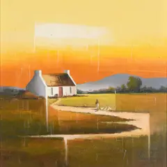 Verner Finlay, Feeding The Chickens, Oil on Board