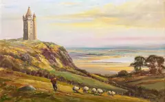 Victor Cirefice, Scrabo Tower and Strangford Lough, Oil on Canvas