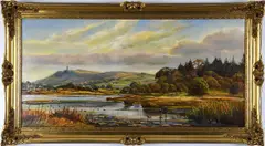 Victor Cirefice, View Towards Scrabo with Swans and Ducks, Oil on Board