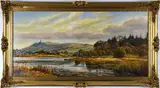 Victor Cirefice, View Towards Scrabo with Swans and Ducks, Oil on Board