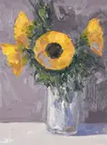 Vivak Mandalia, Sunflowers, Oil on Board