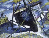 Sybil Andrews, Untitled - Boat on a Beach