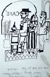 Maxwell Bennett Bates, Cafe Scene, 1965, ink on paper