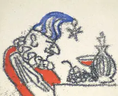 Untitled - Clown and Table by Maxwell Bennett Bates, 1953, colour monoprint, sold Nov 1994