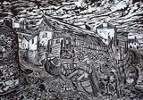 Samuel Black, Cornish Village #18/50, wood block on paper