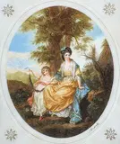 Louis-Henry DuPont, Lady Rushout and Daughter, 1922, colour etching on paper
