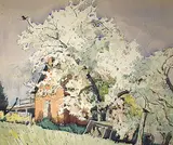 Untitled - House and Orchard by Thomas Garland Greene, watercolour on paper board, sold Nov 1994