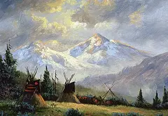 Light on the Mountain by Heinie Hartwig, oil on wood board, sold Nov 1994