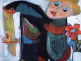 The Woman Who Liked Watching Flowers by Eliza H. Hemingway Hawkins, oil on canvas, sold Nov 1994