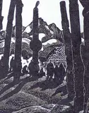 Edwin Holgate, Totem Poles No. 4, 1926, wood engraving on paper