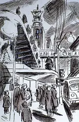 Untitled - Calgary 7th Avenue by Wesley Fraser Irwin, ink on paper, sold Nov 1994
