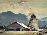Egbert Oudendag, The Sawmill, oil on wood board