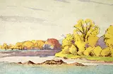 Walter J. Phillips, Fall, Assiniboine River, 1931, colour wood block on paper