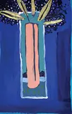Untitled - Still Life on a Blue Background by Leslie Donald Poole, 1983, mixed media on mat board, sold Nov 1994