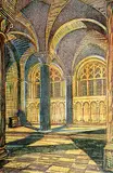 Cyril Power, The Chapel [Westminster Chapel, Evening] #4/50, 1928, lino block on paper