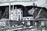 Margaret Shelton, Rosedale Mine Tipple #30/100, 1949, lino block on paper