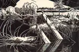 Margaret Shelton, Vermillion Lakes, Tunnel Mountain #16/50, 1944, lino block on paper