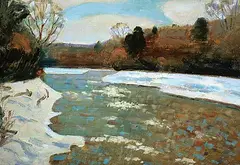 Spring Breakup by George Thomson, oil on wood board, sold Nov 1994
