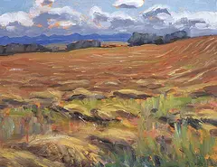 Stubble Fields by John Davenall Turner, 1963, oil on panel, sold Nov 1994