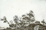 Antonie Waterloo, Rider and Flock on a Bridge, etching on paper