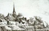 Antonie Waterloo, Village Steeple at the Hillside, etching on paper